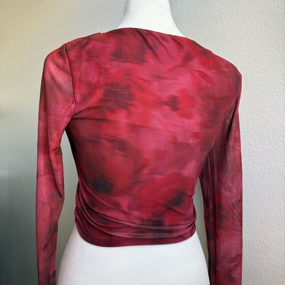Princess Polly Red Mesh Tie-Dye Long Sleeve Crop Top - Picture 2 of 4